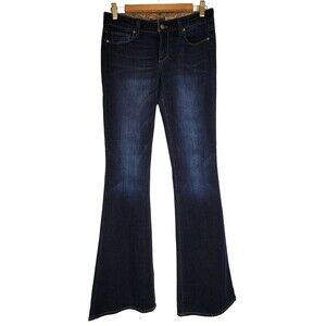 NWT Paige Bell Canyon Classic Rise True Flare Jeans Blue Dark Wash USA W28 L35